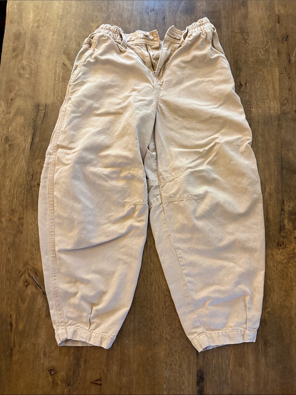 aerie Cream Elastic-Waist Cropped barrel pants